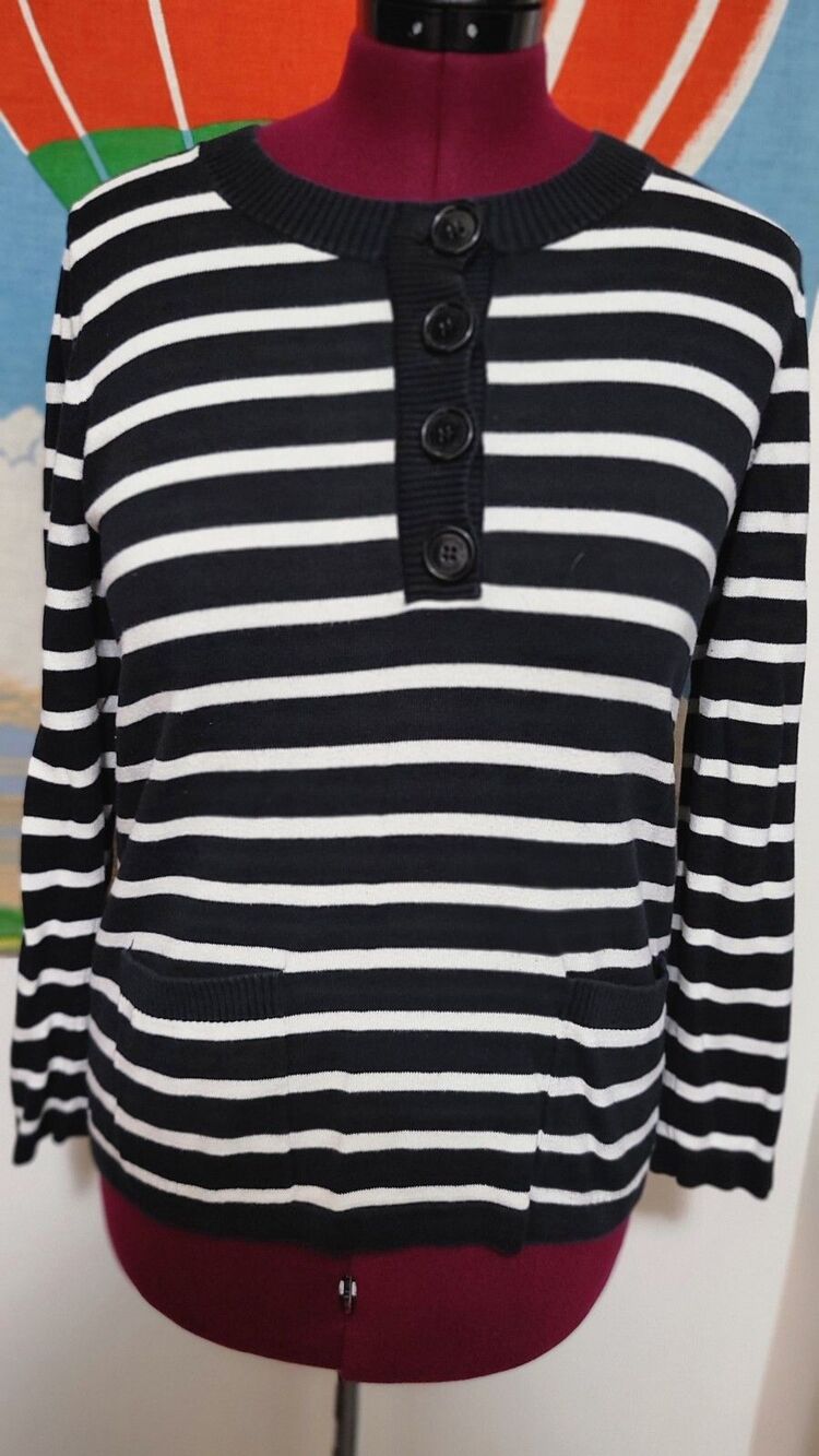 Jones New York Signature Black White Stripe Sweater Women's L100% Cotton Fair